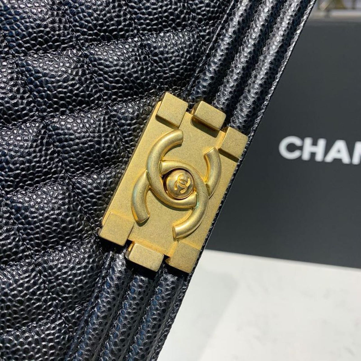 Chanel Quilted Boy Bag 25cm Caviar Leather Antique Gold Hardware Fall/Winter Act 1 Collection Black – product image 8