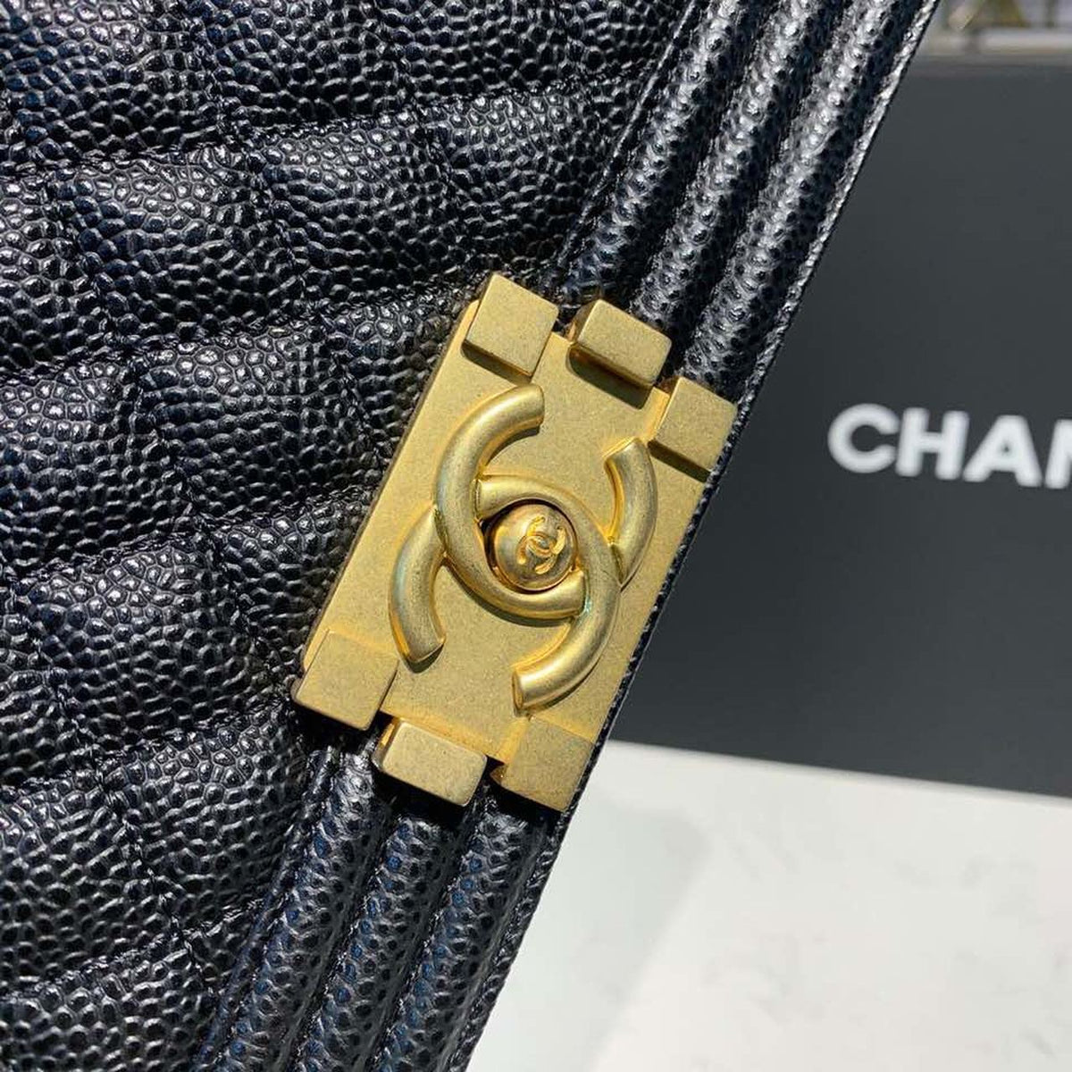Chanel Quilted Boy Bag 25cm Caviar Leather Antique Gold Hardware Fall/Winter Act 1 Collection Black – product image 6