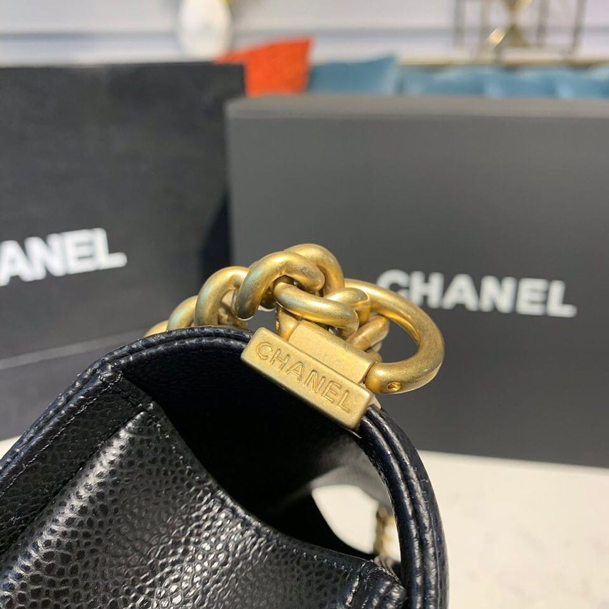 Chanel Quilted Boy Bag 25cm Caviar Leather Antique Gold Hardware Fall/Winter Act 1 Collection Black – product image 9