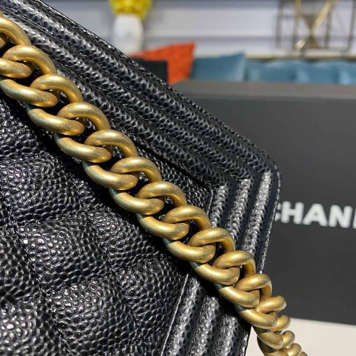 Chanel Quilted Boy Bag 25cm Caviar Leather Antique Gold Hardware Fall/Winter Act 1 Collection Black – product image 13
