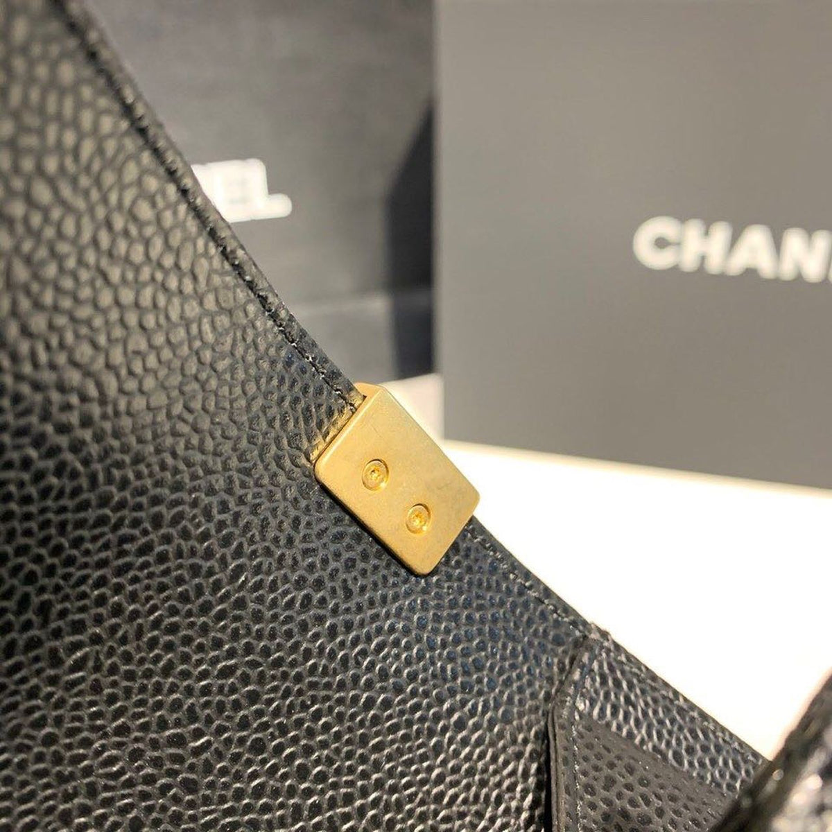 Chanel Quilted Boy Bag 25cm Caviar Leather Antique Gold Hardware Fall/Winter Act 1 Collection Black – product image 14