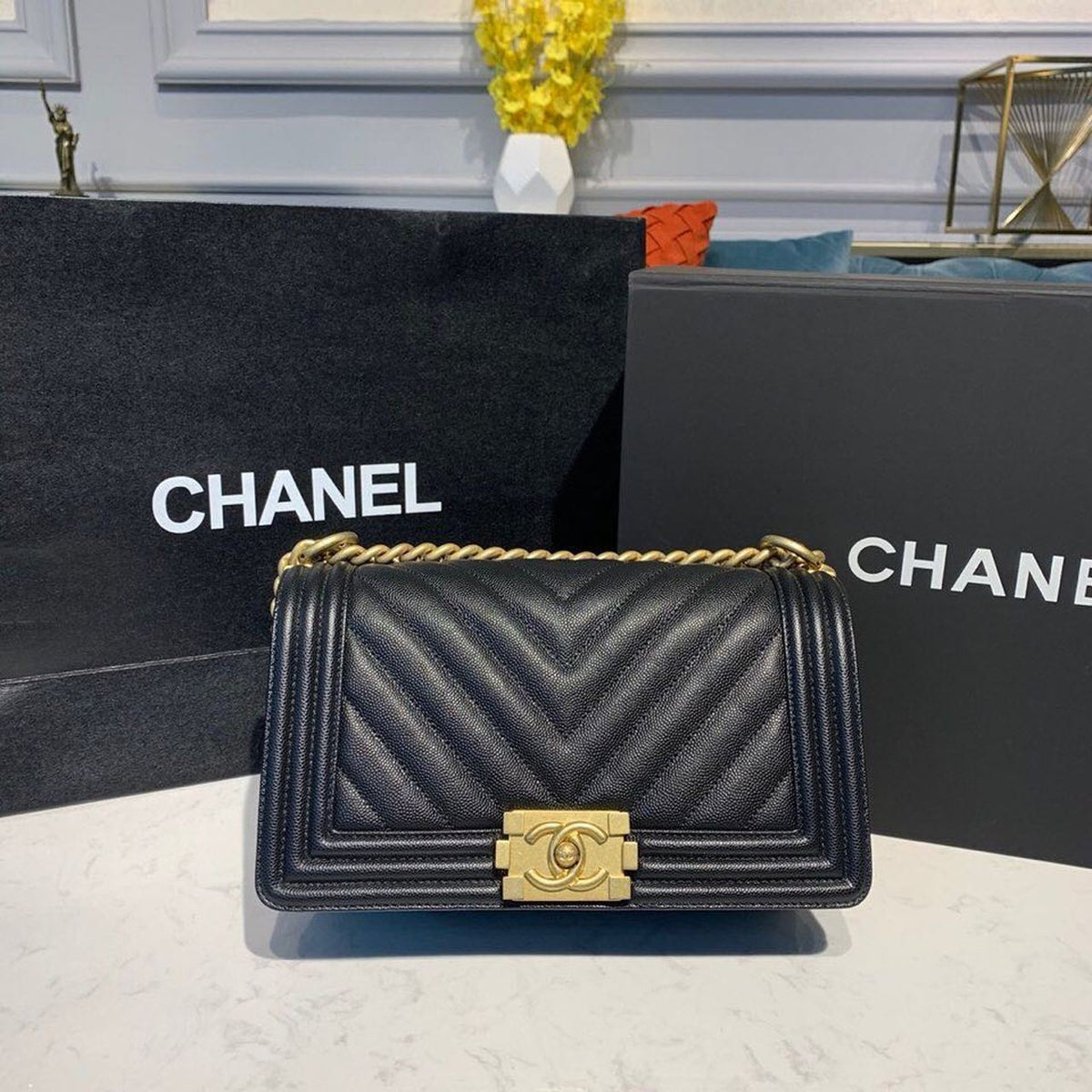 Chanel Quilted Boy Bag Caviar Leather Antique Gold Hardware Fall/Winter Act 1 Collection Black – product image 1