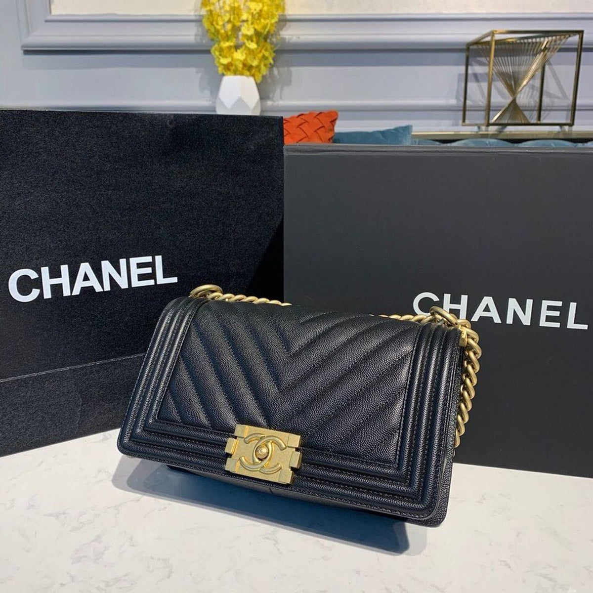 Chanel Quilted Boy Bag Caviar Leather Antique Gold Hardware Fall/Winter Act 1 Collection Black – product image 4