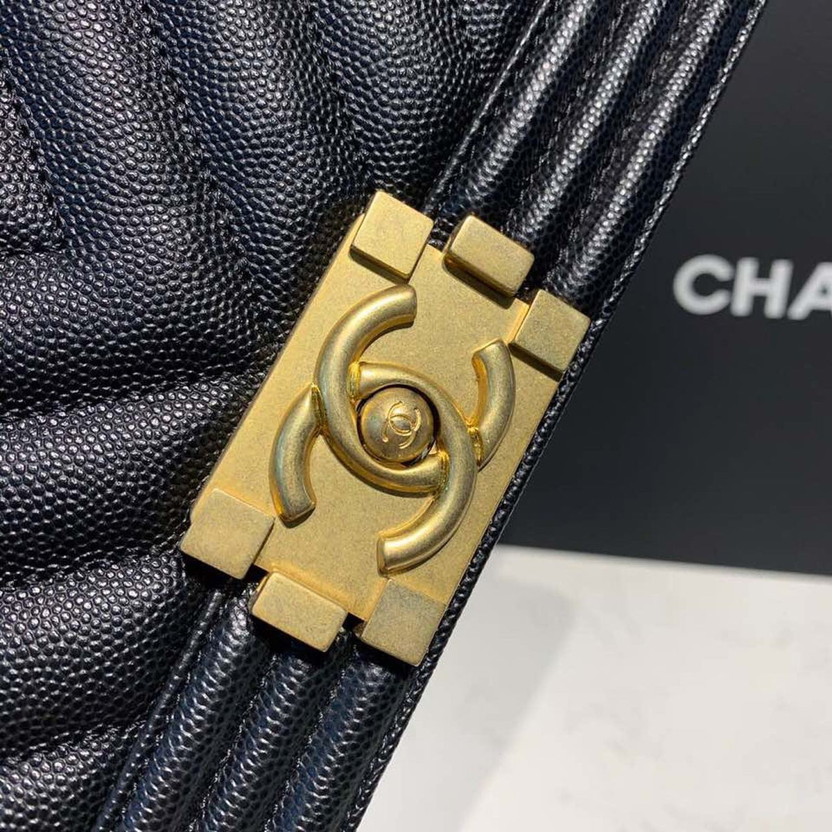 Chanel Quilted Boy Bag Caviar Leather Antique Gold Hardware Fall/Winter Act 1 Collection Black – product image 5