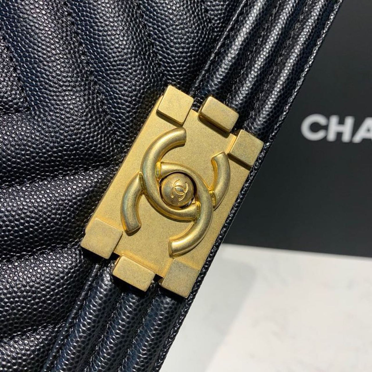 Chanel Quilted Boy Bag Caviar Leather Antique Gold Hardware Fall/Winter Act 1 Collection Black – product image 8