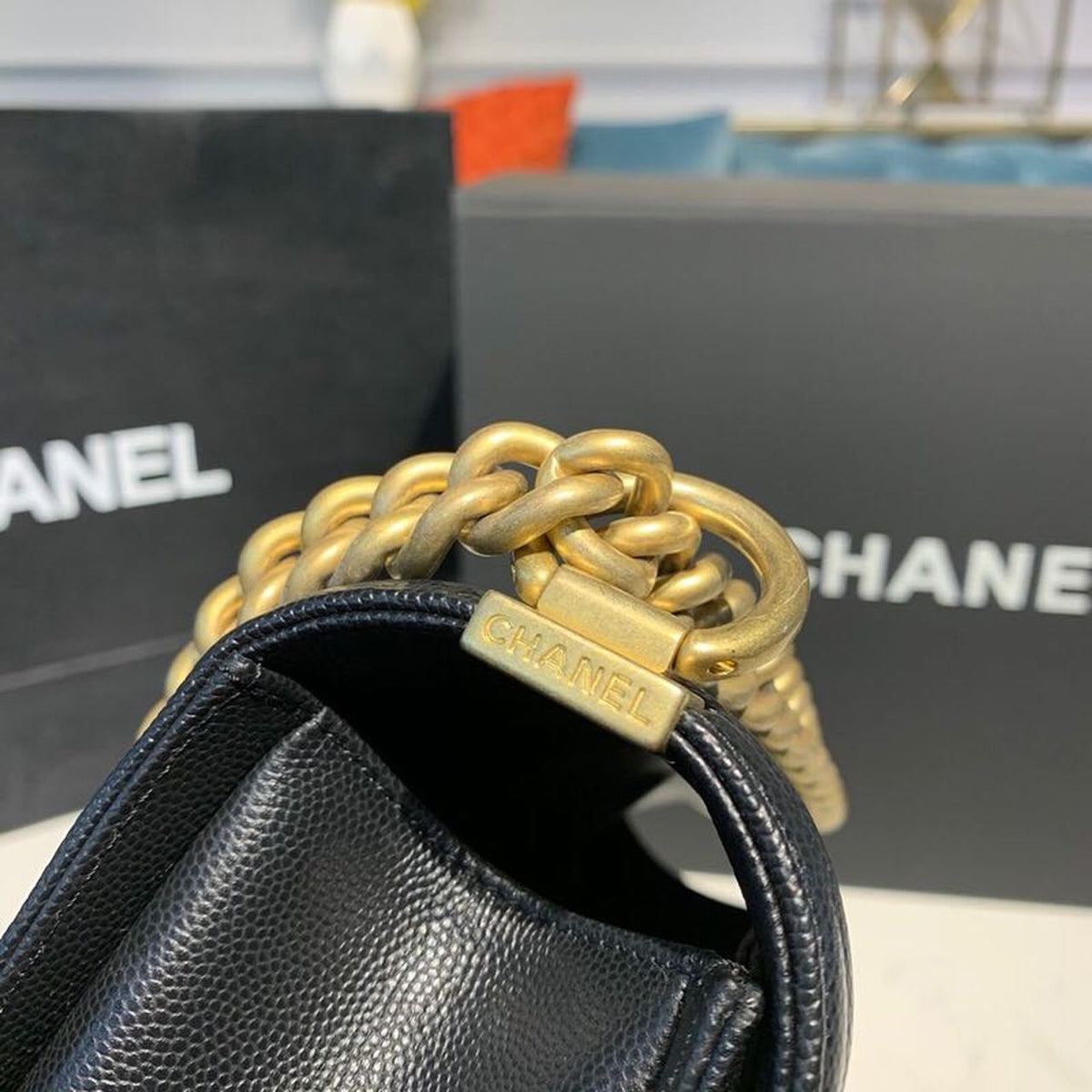 Chanel Quilted Boy Bag Caviar Leather Antique Gold Hardware Fall/Winter Act 1 Collection Black – product image 7
