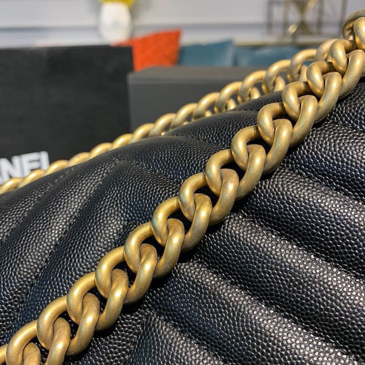 Chanel Quilted Boy Bag Caviar Leather Antique Gold Hardware Fall/Winter Act 1 Collection Black – product image 9