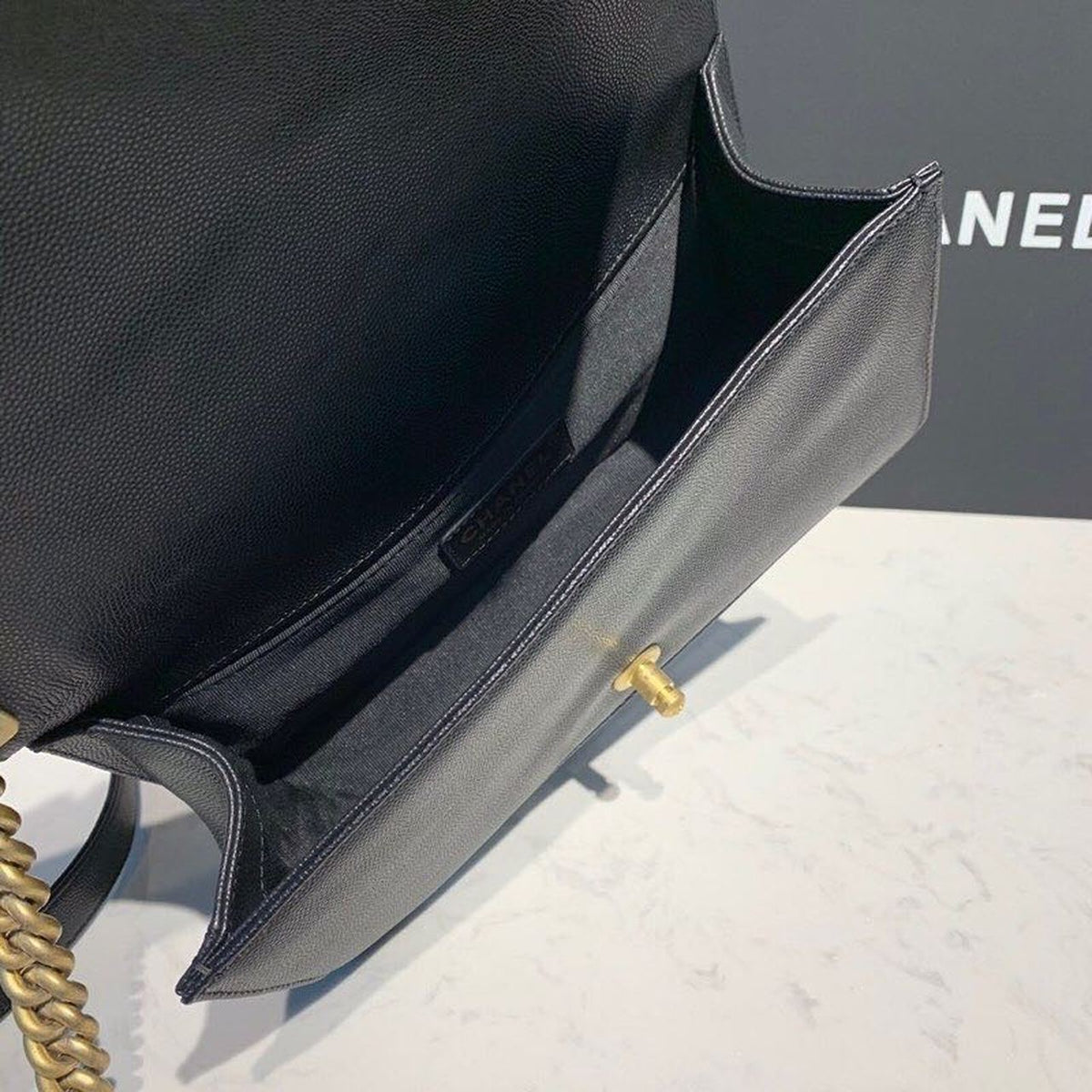 Chanel Quilted Boy Bag Caviar Leather Antique Gold Hardware Fall/Winter Act 1 Collection Black – product image 14