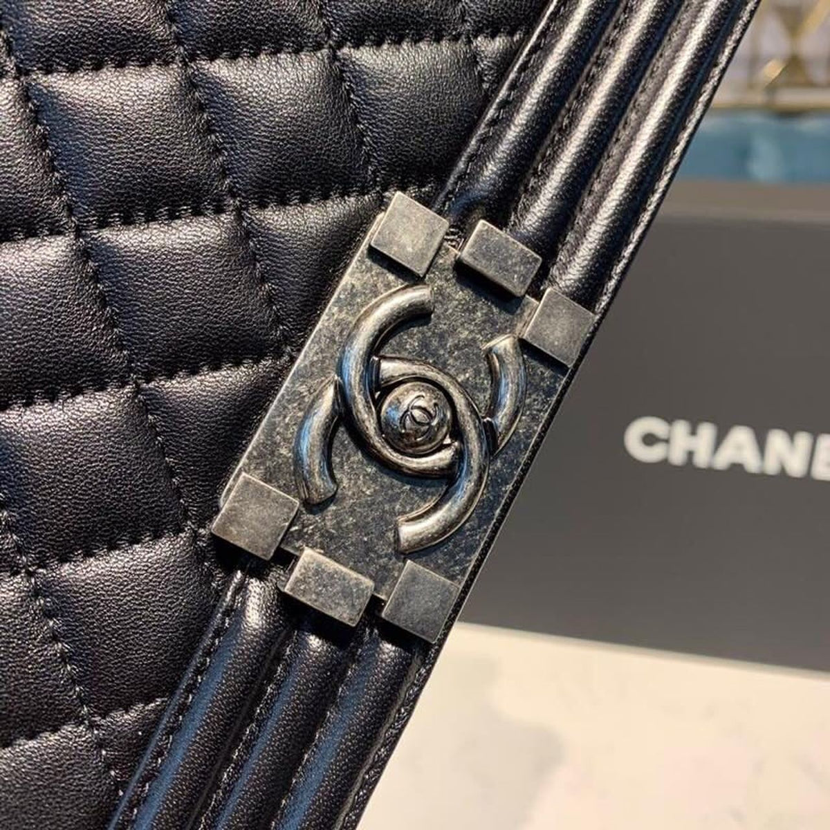 Chanel Quilted Boy Bag 25cm Lambskin Leather Antique Silver Hardware Fall/Winter Act 1 Collection Black – product image 3