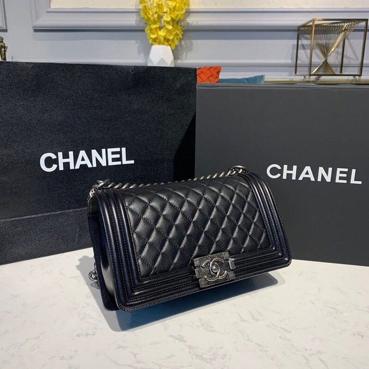 Chanel Quilted Boy Bag 25cm Lambskin Leather Antique Silver Hardware Fall/Winter Act 1 Collection Black – product image 4