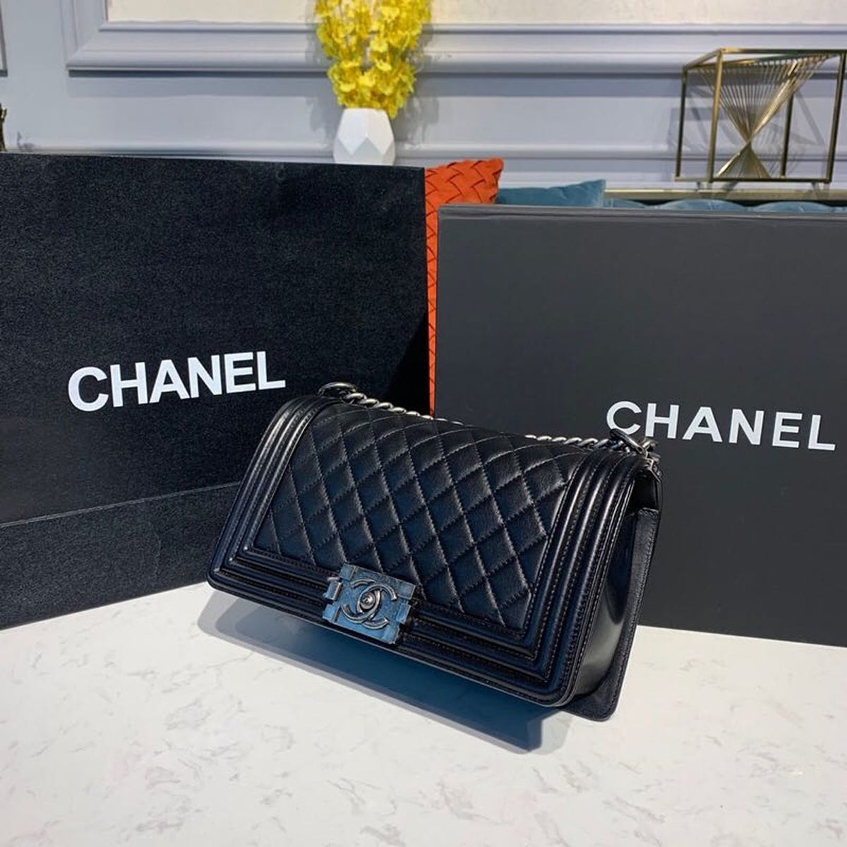 Chanel Quilted Boy Bag 25cm Lambskin Leather Antique Silver Hardware Fall/Winter Act 1 Collection Black – product image 6