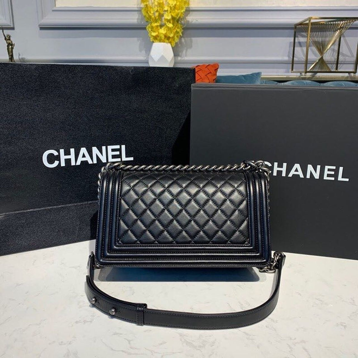 Chanel Quilted Boy Bag 25cm Lambskin Leather Antique Silver Hardware Fall/Winter Act 1 Collection Black – product image 5
