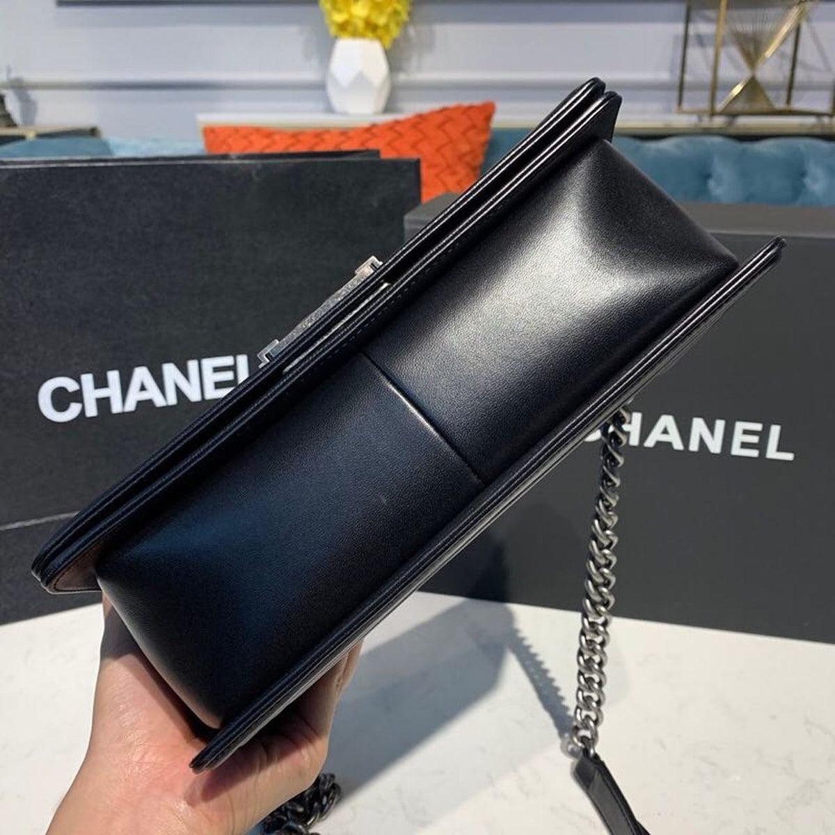 Chanel Quilted Boy Bag 25cm Lambskin Leather Antique Silver Hardware Fall/Winter Act 1 Collection Black – product image 8