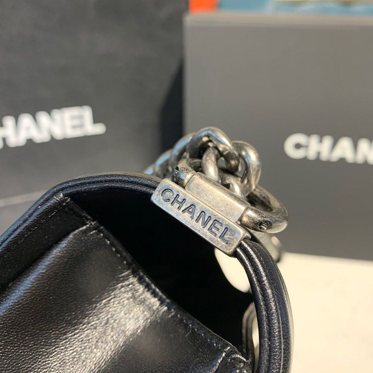 Chanel Quilted Boy Bag 25cm Lambskin Leather Antique Silver Hardware Fall/Winter Act 1 Collection Black – product image 7