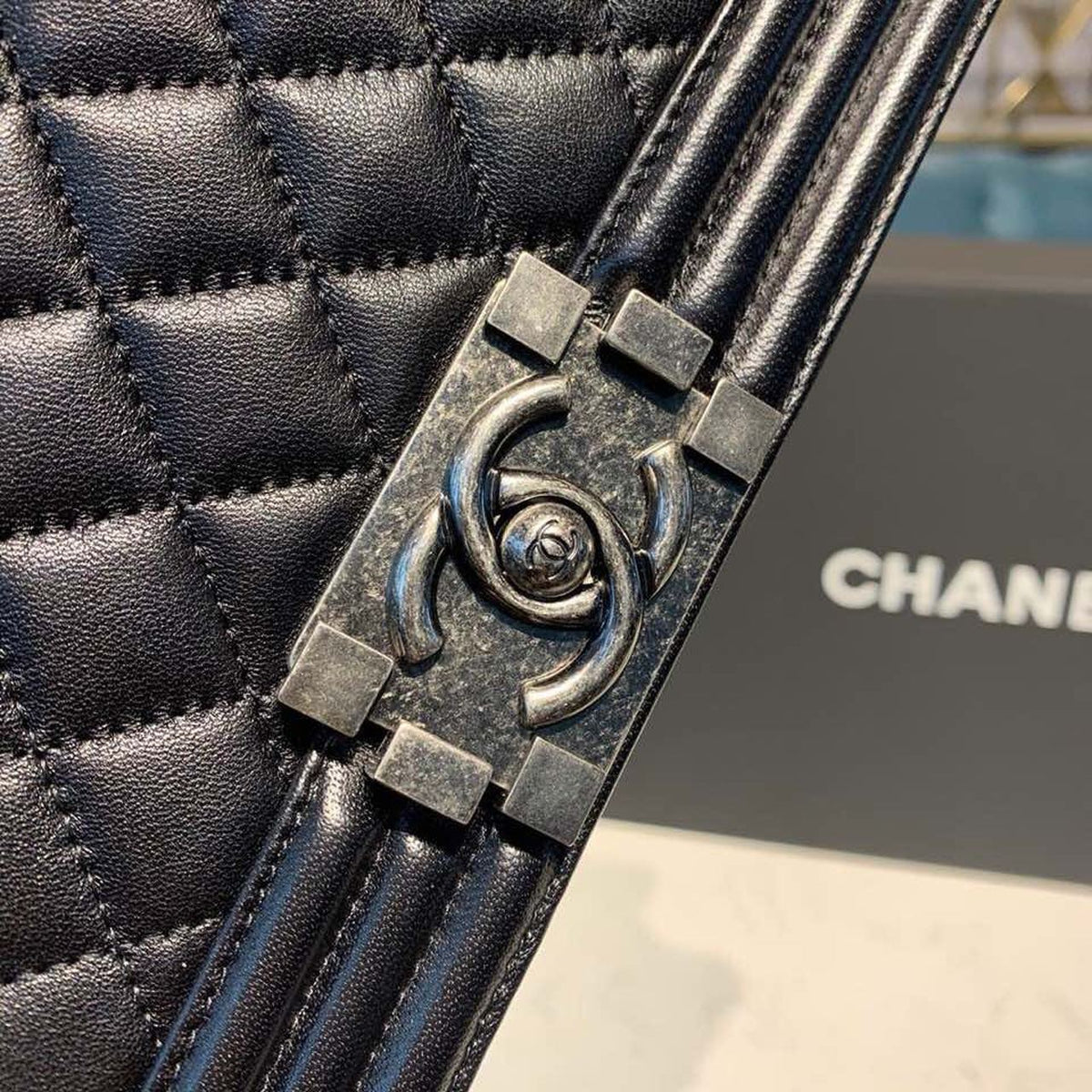 Chanel Quilted Boy Bag 25cm Lambskin Leather Antique Silver Hardware Fall/Winter Act 1 Collection Black – product image 9