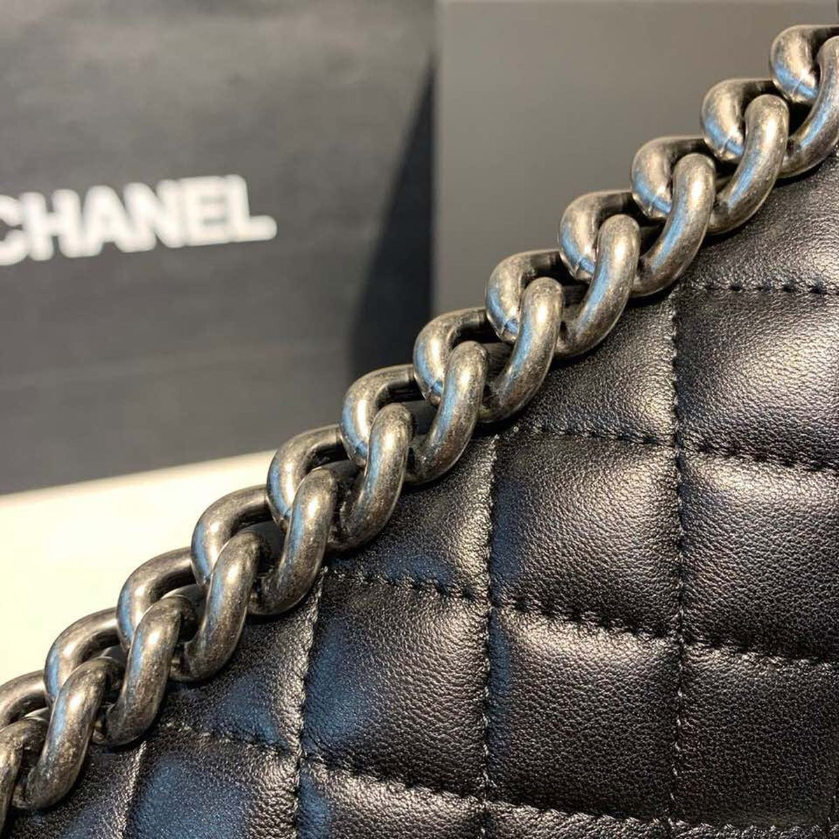 Chanel Quilted Boy Bag 25cm Lambskin Leather Antique Silver Hardware Fall/Winter Act 1 Collection Black – product image 10