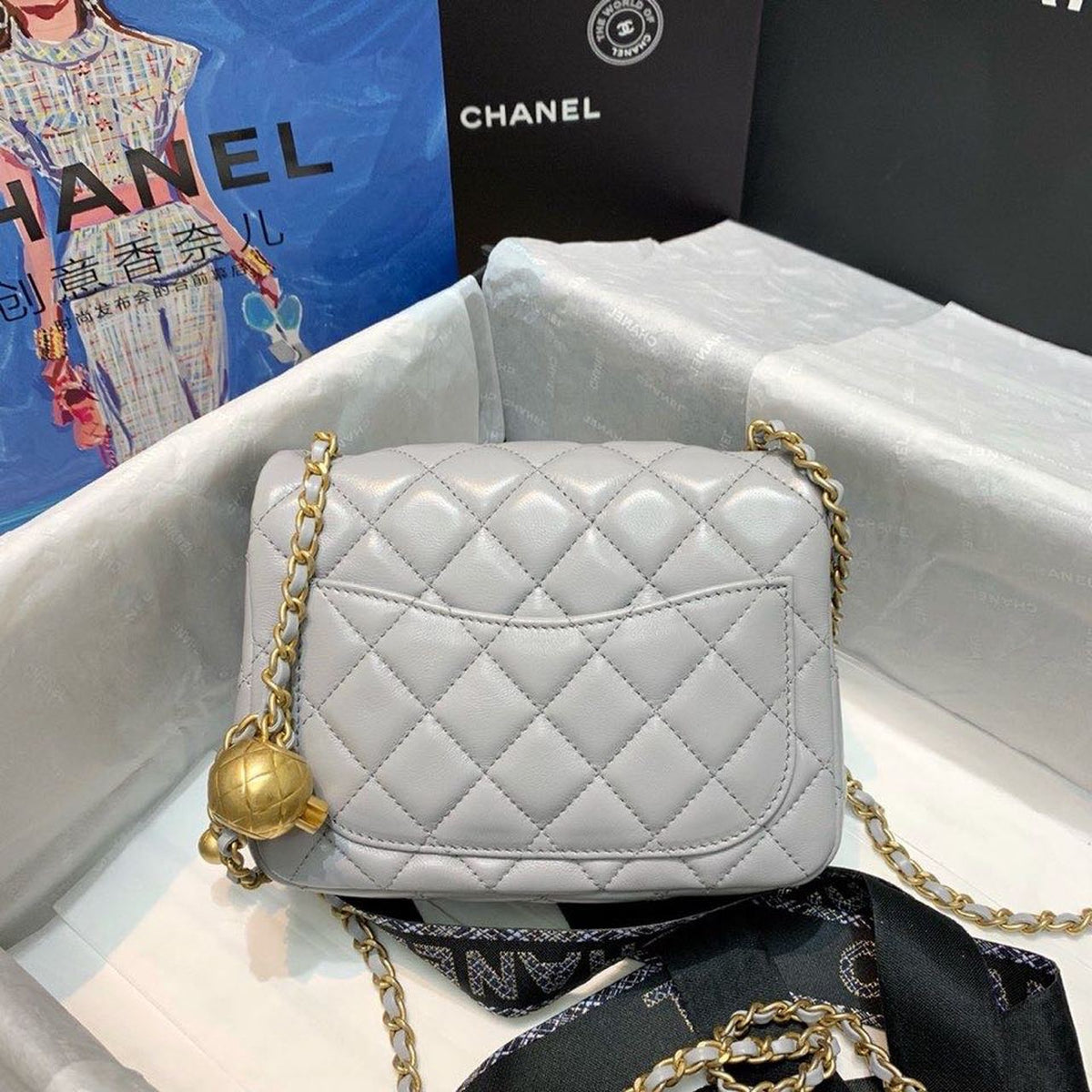 Chanel Classic Flap With Charm Chain With CC Details On Strap Bag 18cm Gold Hardware Lambskin Leather Spring/Summer…