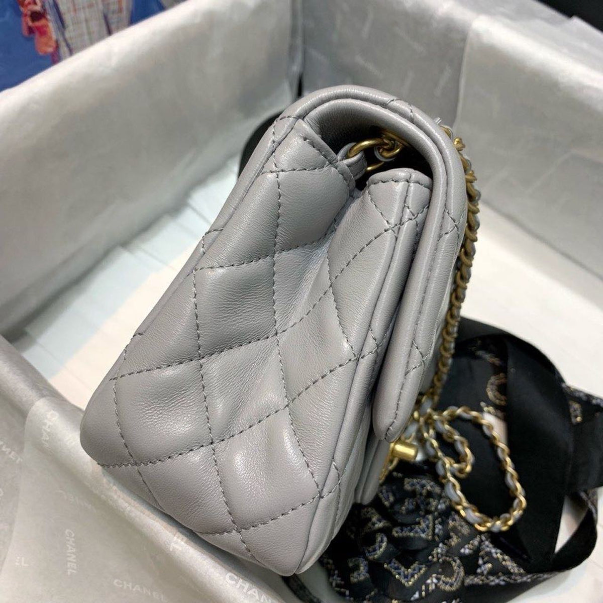 Chanel Classic Flap With Charm Chain With CC Details On Strap Bag 18cm Gold Hardware Lambskin Leather Spring/Summer…