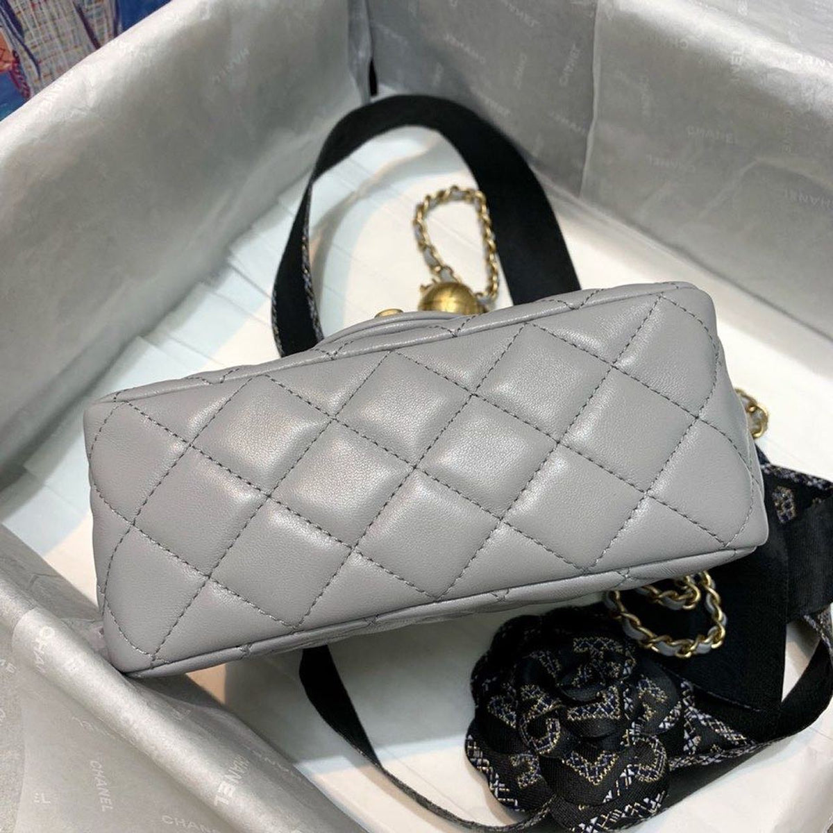 Chanel Classic Flap With Charm Chain With CC Details On Strap Bag 18cm Gold Hardware Lambskin Leather Spring/Summer…