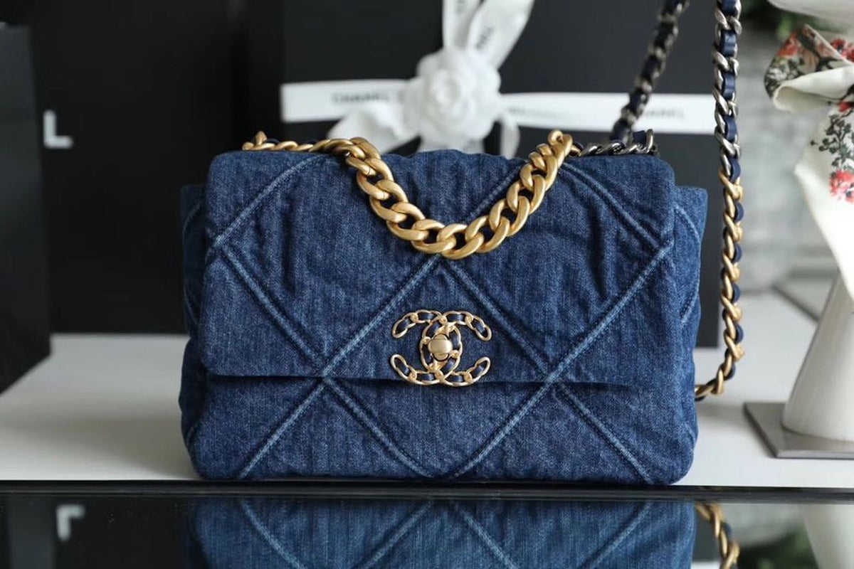 Chanel 19 Flap Bag 26cm Goatskin Leather Spring/Summer Act 1 Collection, Blue Jean – product image 2