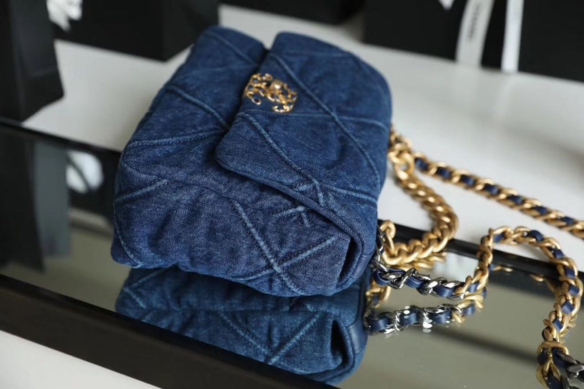 Chanel 19 Flap Bag 26cm Goatskin Leather Spring/Summer Act 1 Collection, Blue Jean – product image 5