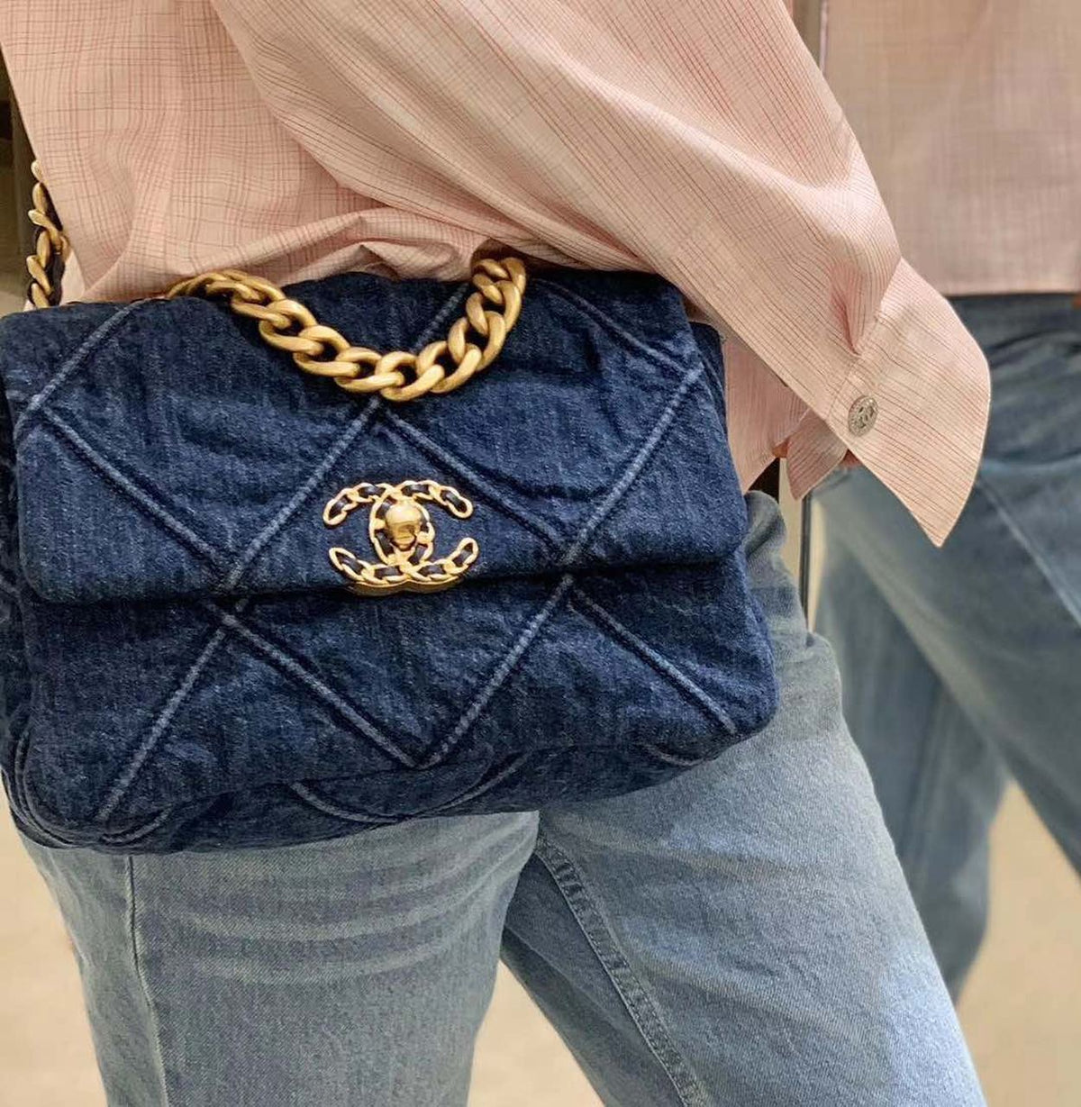 Chanel 19 Flap Bag 26cm Goatskin Leather Spring/Summer Act 1 Collection, Blue Jean – product image 11