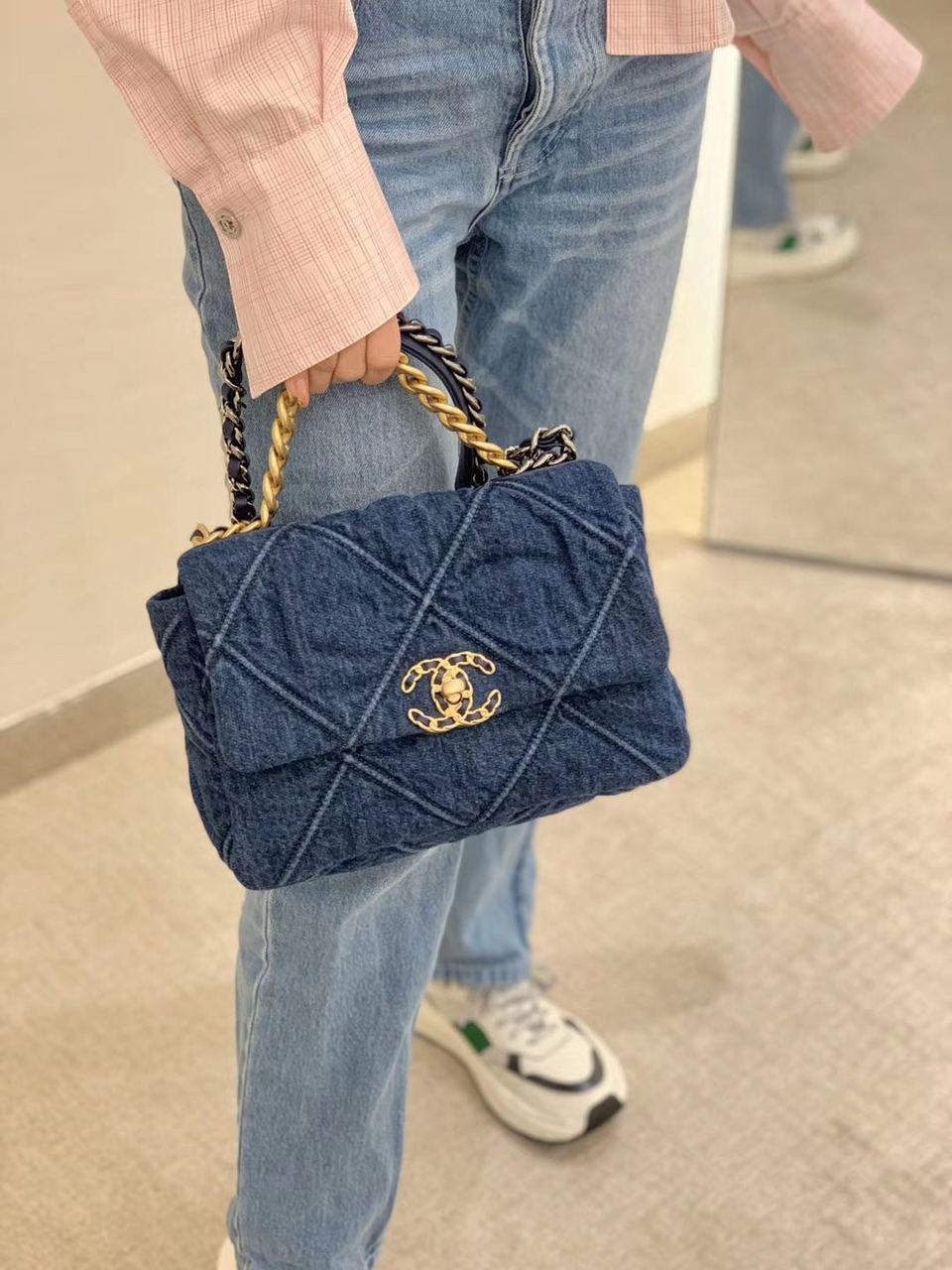 Chanel 19 Flap Bag 26cm Goatskin Leather Spring/Summer Act 1 Collection, Blue Jean – product image 13