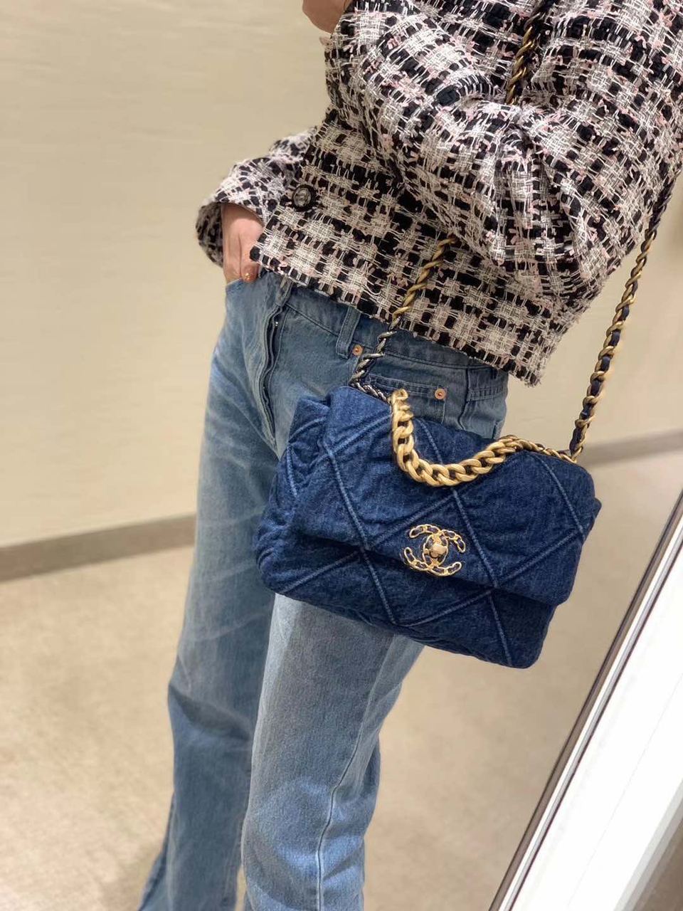 Chanel 19 Flap Bag 26cm Goatskin Leather Spring/Summer Act 1 Collection, Blue Jean – product image 17