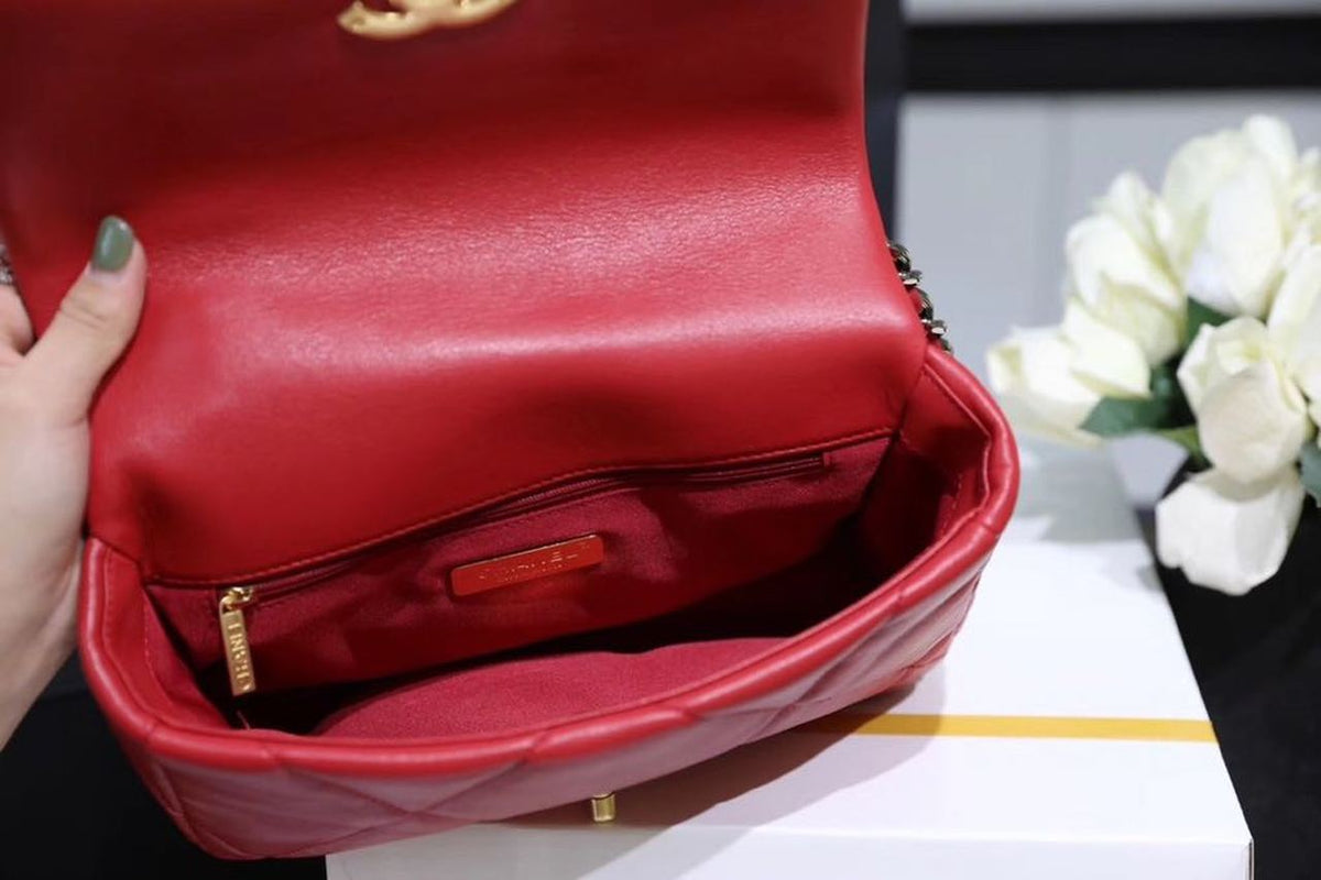 Chanel 19 Flap Bag 26cm Goatskin Leather Spring/Summer Act 1 Collection, Red – product image 19