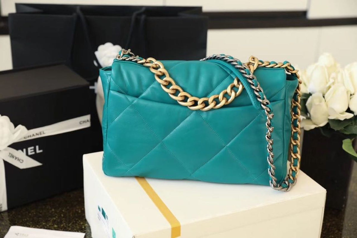 Chanel 19 Flap Bag 26cm Goatskin Leather Spring/Summer Act 1 Collection, Teal – product image 7