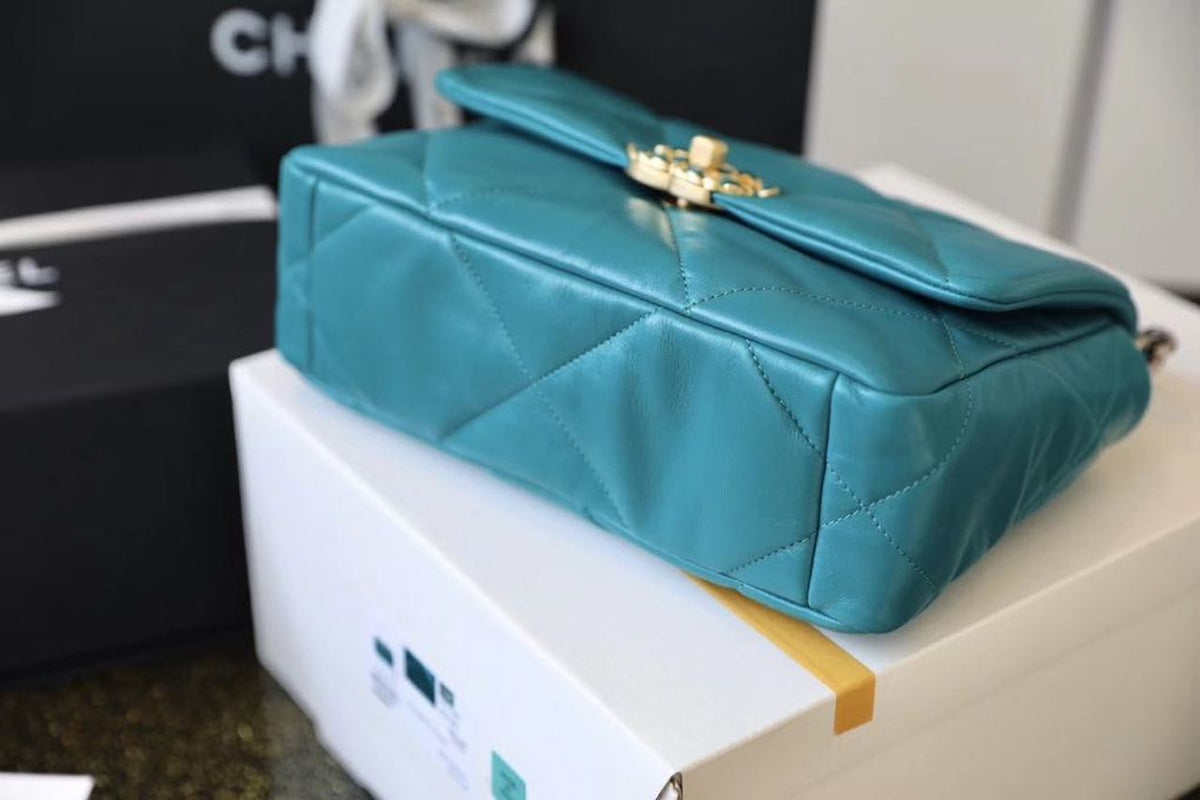 Chanel 19 Flap Bag 26cm Goatskin Leather Spring/Summer Act 1 Collection, Teal – product image 12