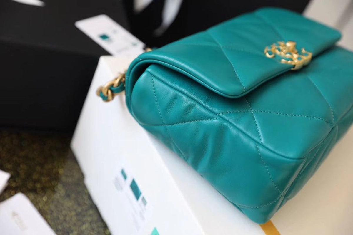 Chanel 19 Flap Bag 26cm Goatskin Leather Spring/Summer Act 1 Collection, Teal – product image 13