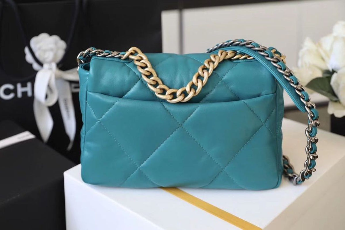 Chanel 19 Flap Bag 26cm Goatskin Leather Spring/Summer Act 1 Collection, Teal – product image 14