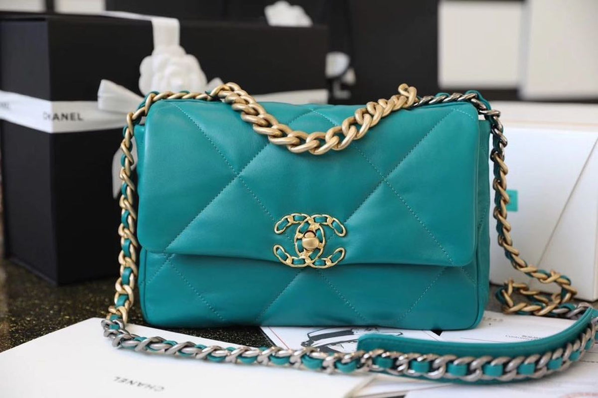 Chanel 19 Flap Bag 26cm Goatskin Leather Spring/Summer Act 1 Collection, Teal – product image 16