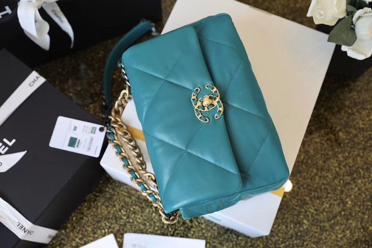 Chanel 19 Flap Bag 26cm Goatskin Leather Spring/Summer Act 1 Collection, Teal – product image 19