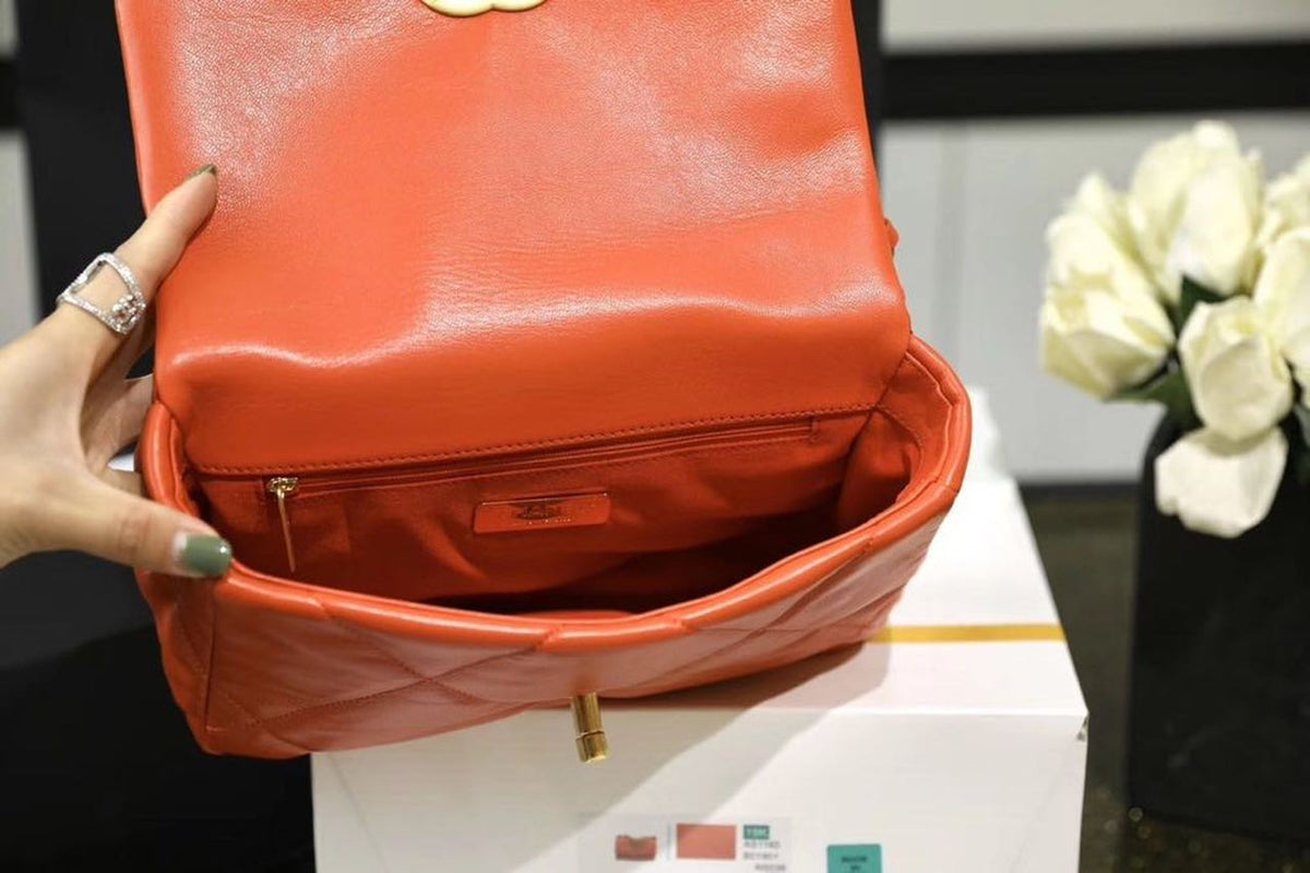 Chanel 19 Flap Bag 26cm Goatskin Leather Spring/Summer Act 1 Collection, Orange – product image 13