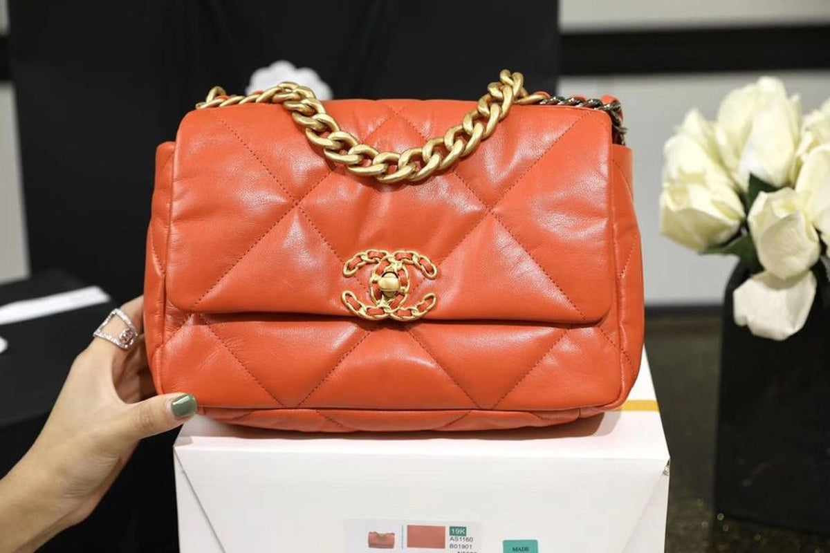 Chanel 19 Flap Bag 26cm Goatskin Leather Spring/Summer Act 1 Collection, Orange – product image 12