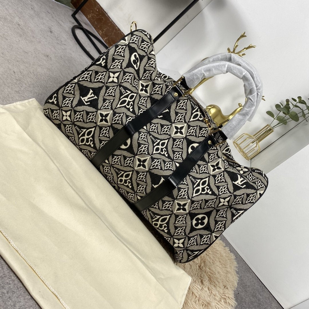 LV Keepall Bandoulière 45 1854 Jacquard Gray