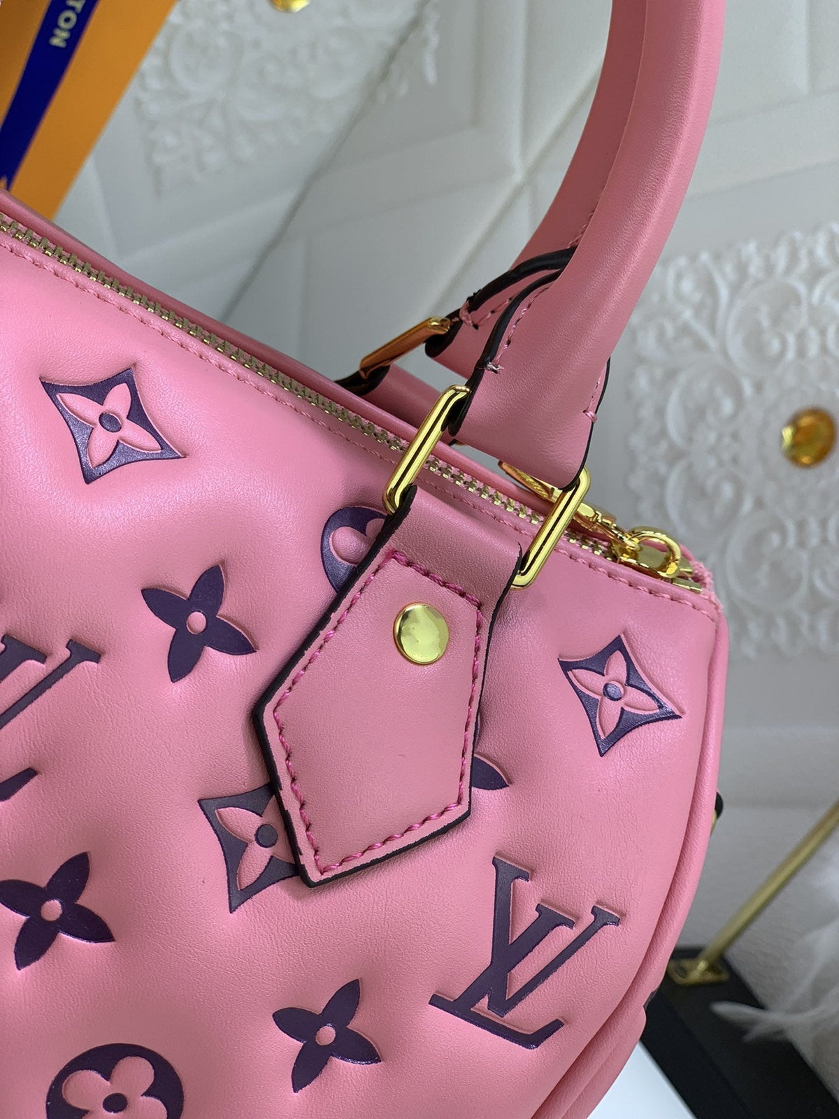 Speedy 22 Pink Black Monogram Embossed Lambskin