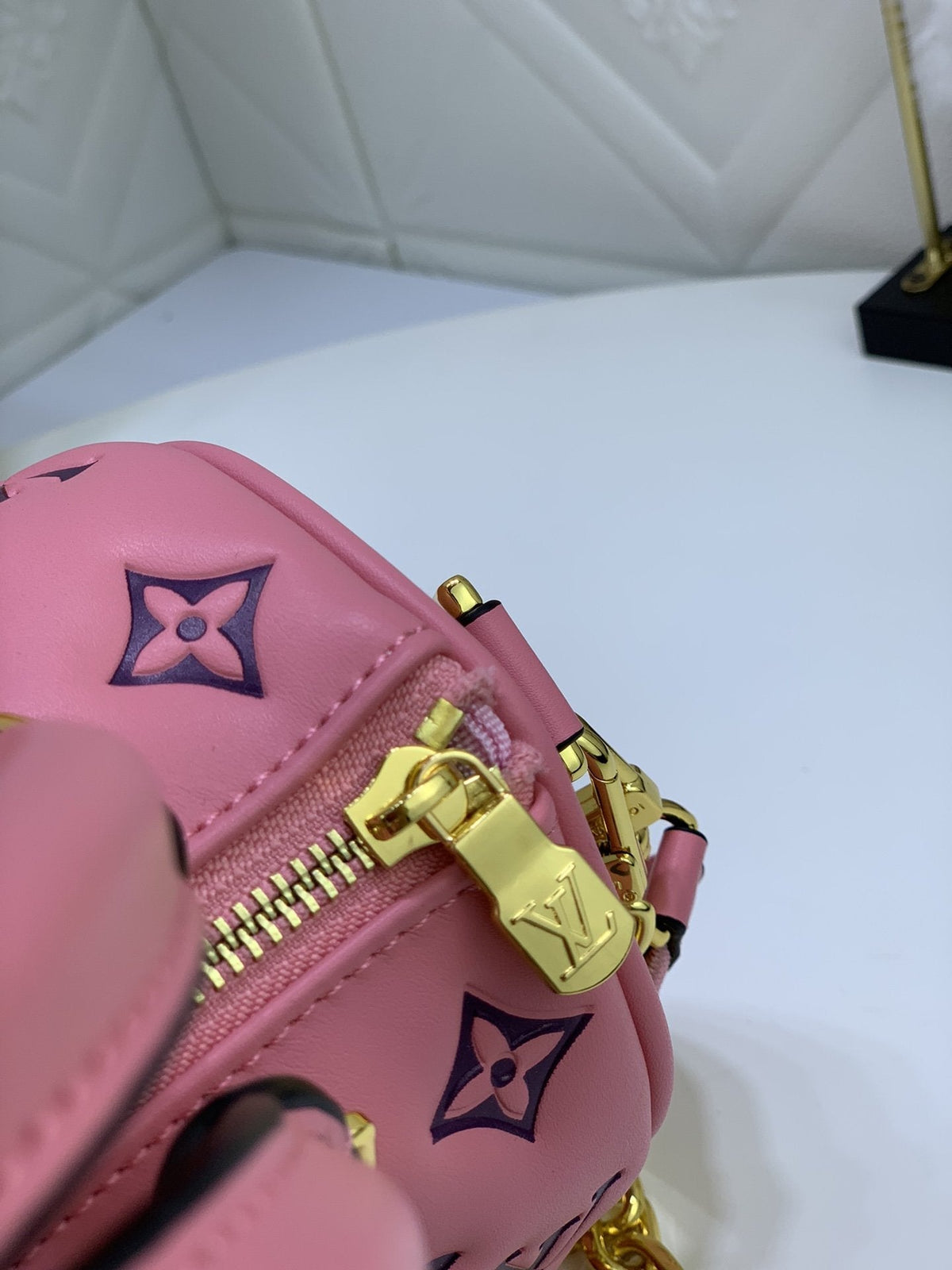 Speedy 22 Pink Black Monogram Embossed Lambskin