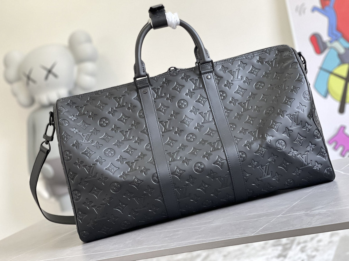 Keepall 50 Bandoulière Black Empreinte Leather
