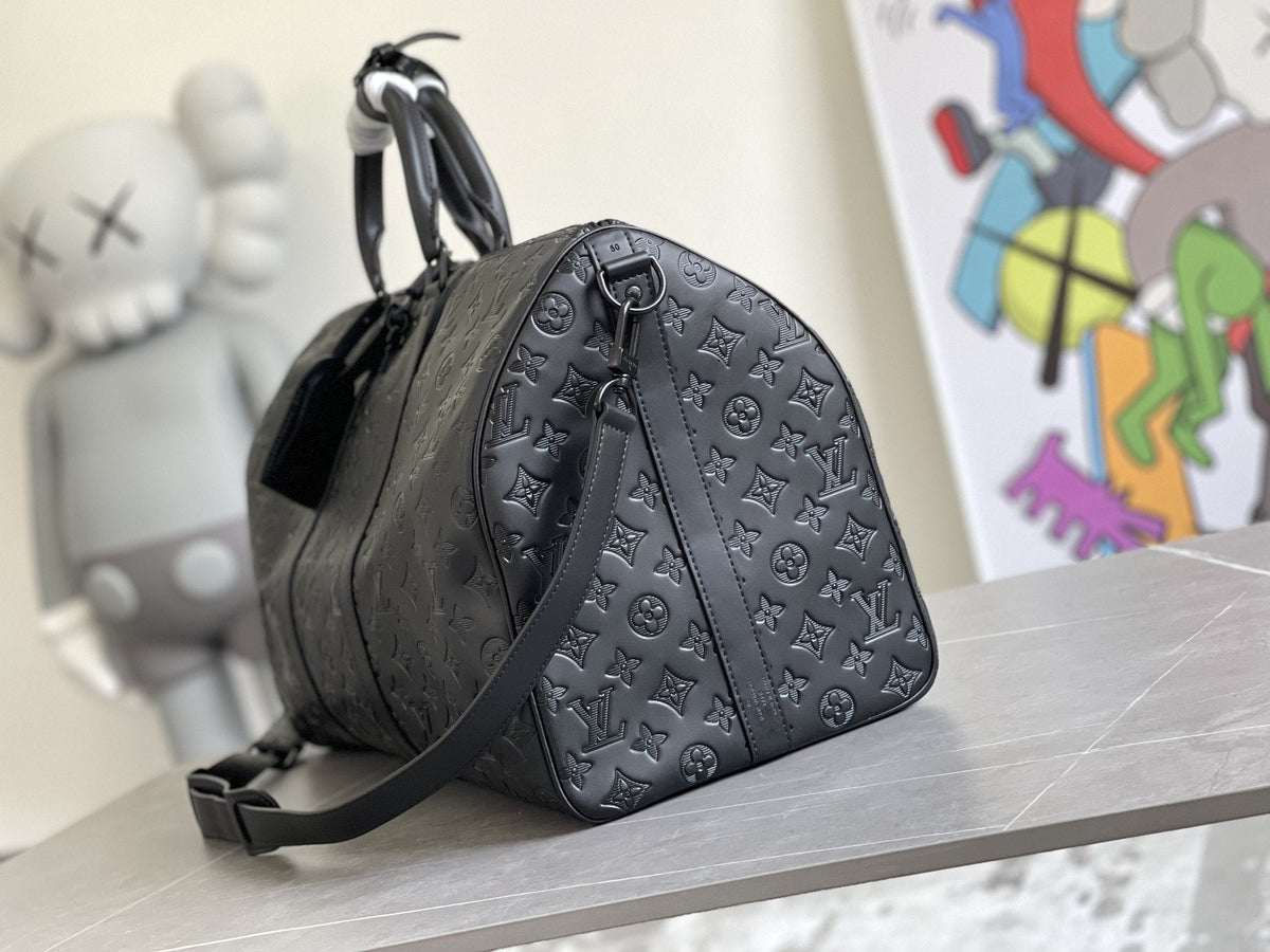 Keepall 50 Bandoulière Black Empreinte Leather