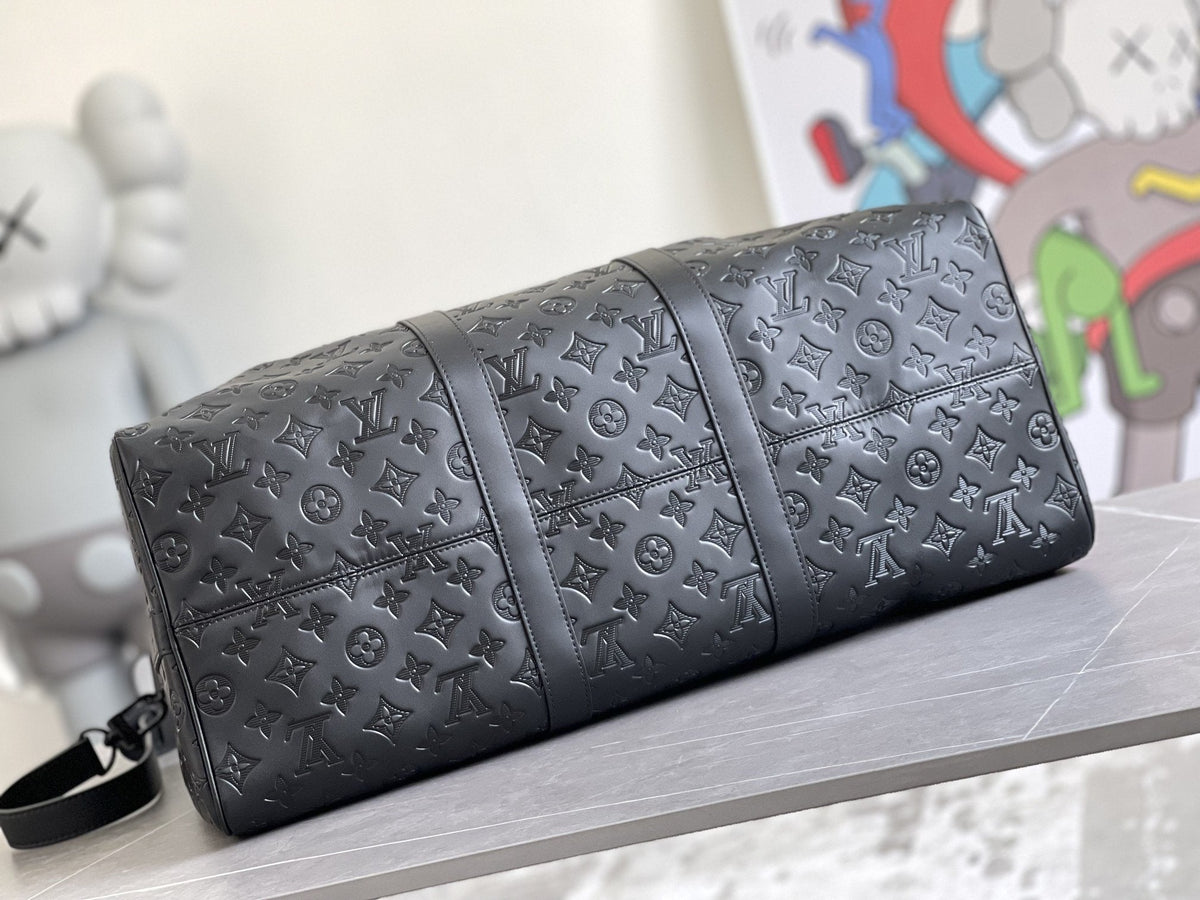 Keepall 50 Bandoulière Black Empreinte Leather