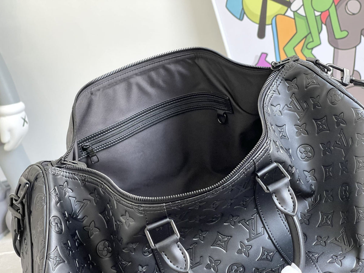 Keepall 50 Bandoulière Black Empreinte Leather