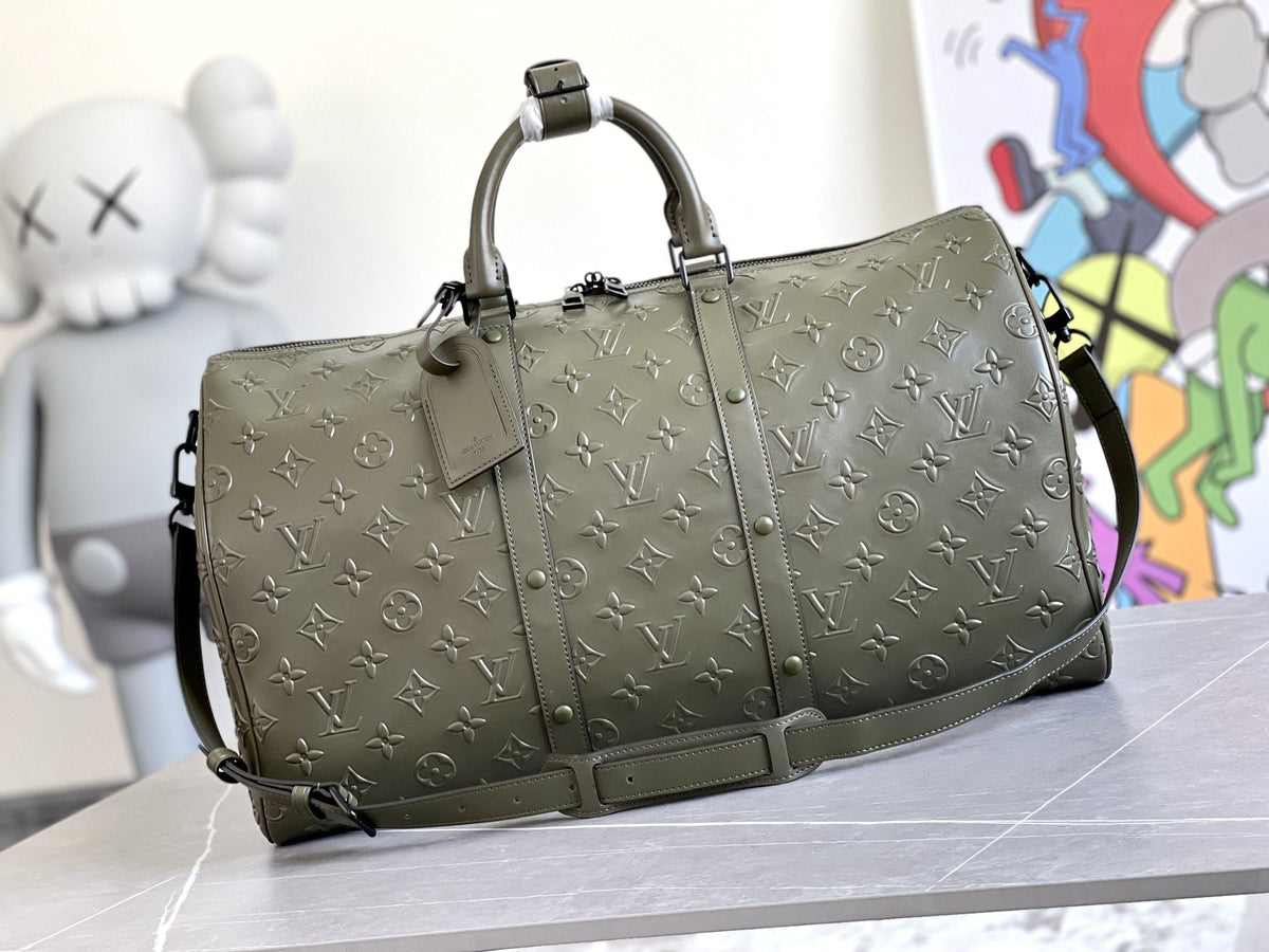 Keepall 50 Bandoulière Khaki Empreinte Leather