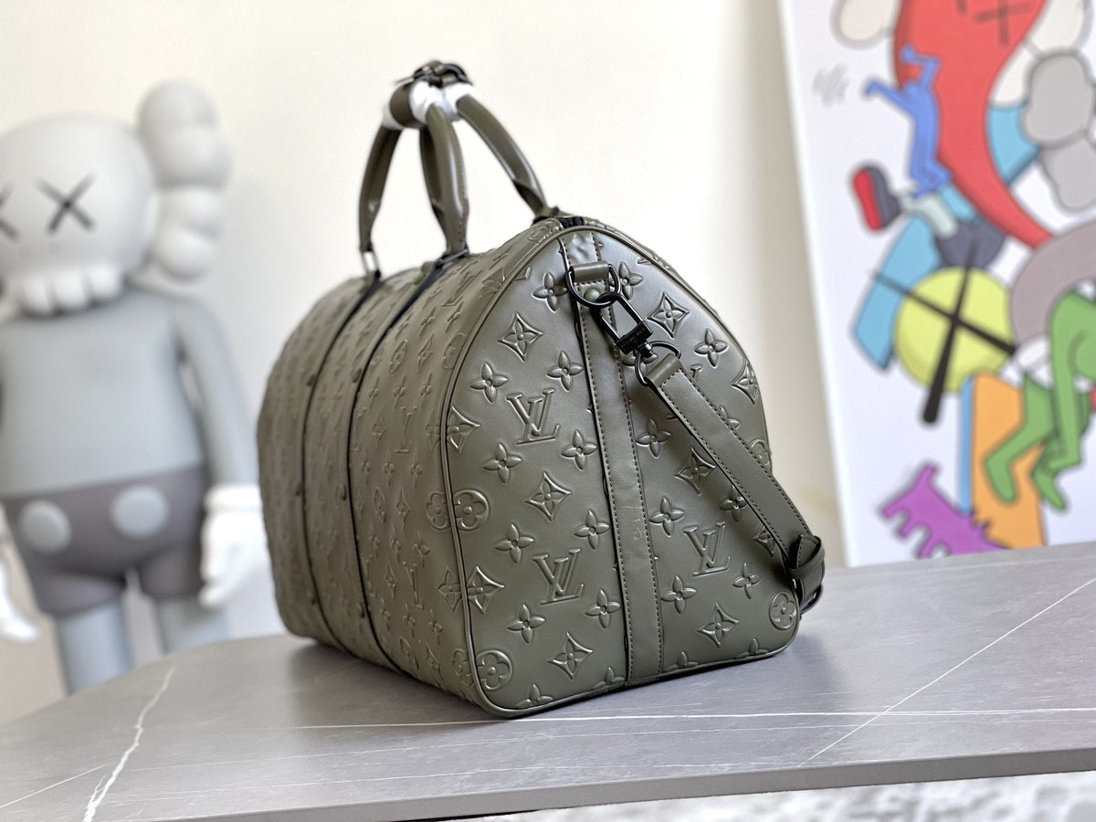 Keepall 50 Bandoulière Khaki Empreinte Leather