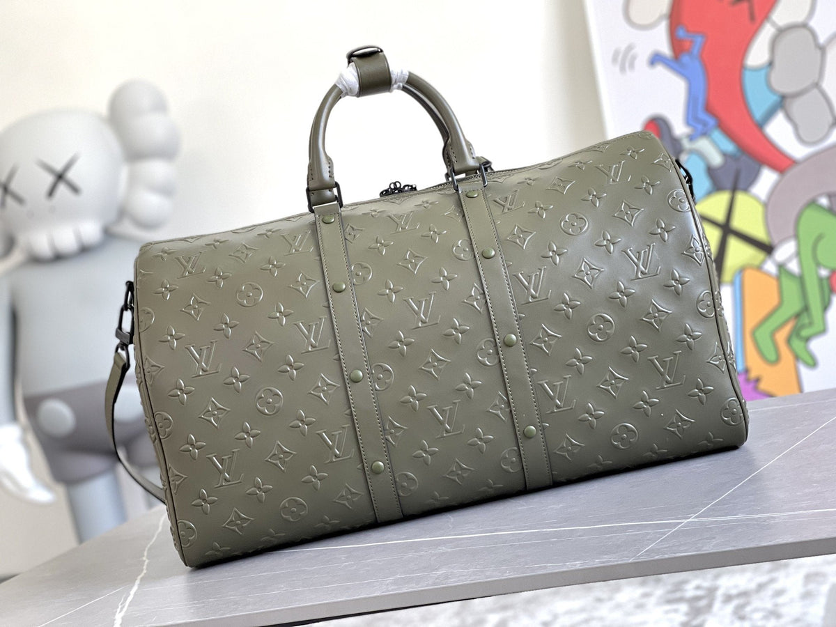 Keepall 50 Bandoulière Khaki Empreinte Leather
