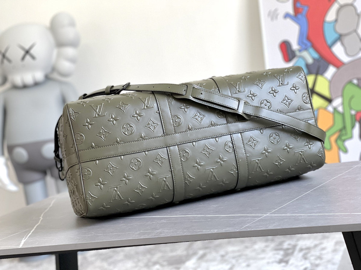 Keepall 50 Bandoulière Khaki Empreinte Leather
