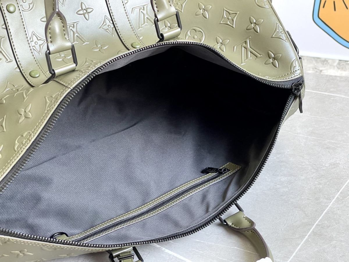 Keepall 50 Bandoulière Khaki Empreinte Leather