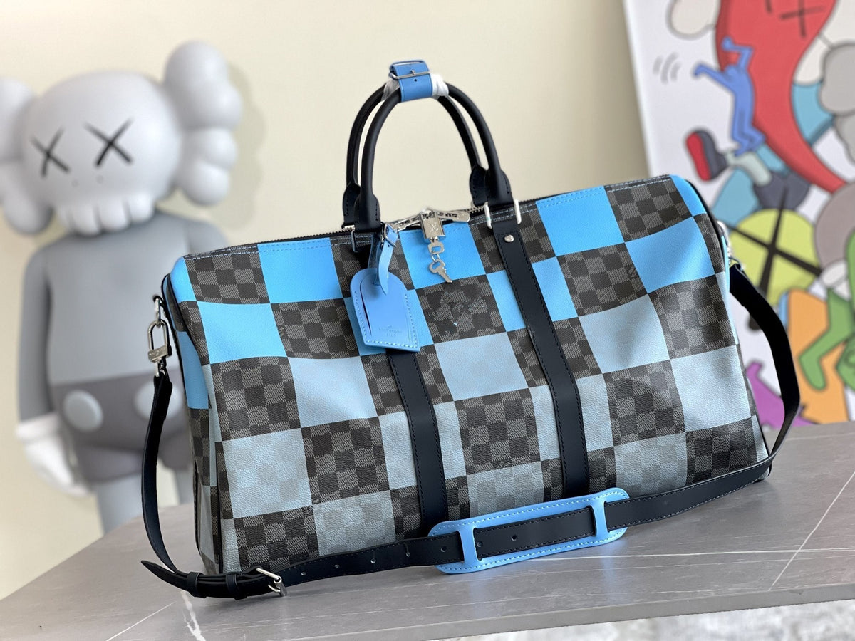 Keepall 50 Bandoulière Blue Damier Graphite